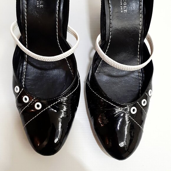 KENNETH COLE Nautical Style Wedge Heel Mary Janes in Black Patent Leather - Picture 6 of 12